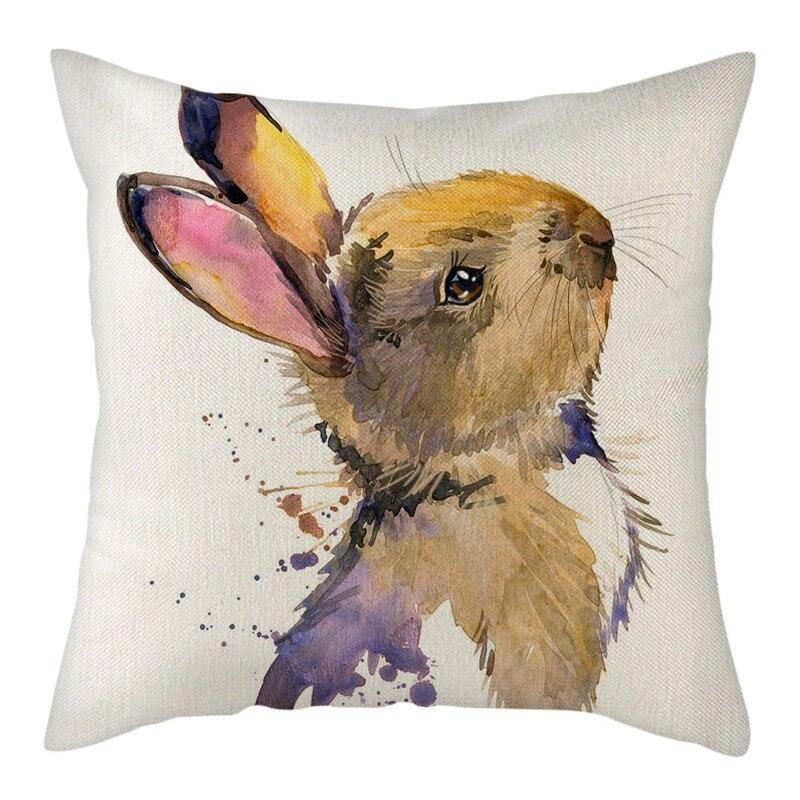 45X45Cm Rabbit Photo Cushion Cover Grey Pattern Pillow Polyester Pillowcase