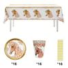 49Pcs Horse Theme Birthday Party Decorations Tableware Set with 16 Paper Plates, 16 Cups, 1 Tablecloth, 16 Straws for Celebration (No FDA)