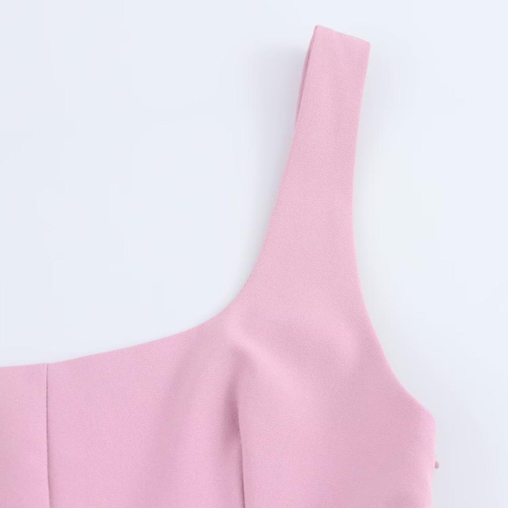 LYRIA Women Fashion Square Collar Sleeveless Solid Mini Dress Female Summer Pleated Dress Chic High Street Slim Short Dress