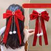 Velvet Ribbon Hair Clips Red Shiny Velvet Hairpins New Year Red Bow Hairpin  Little Girls