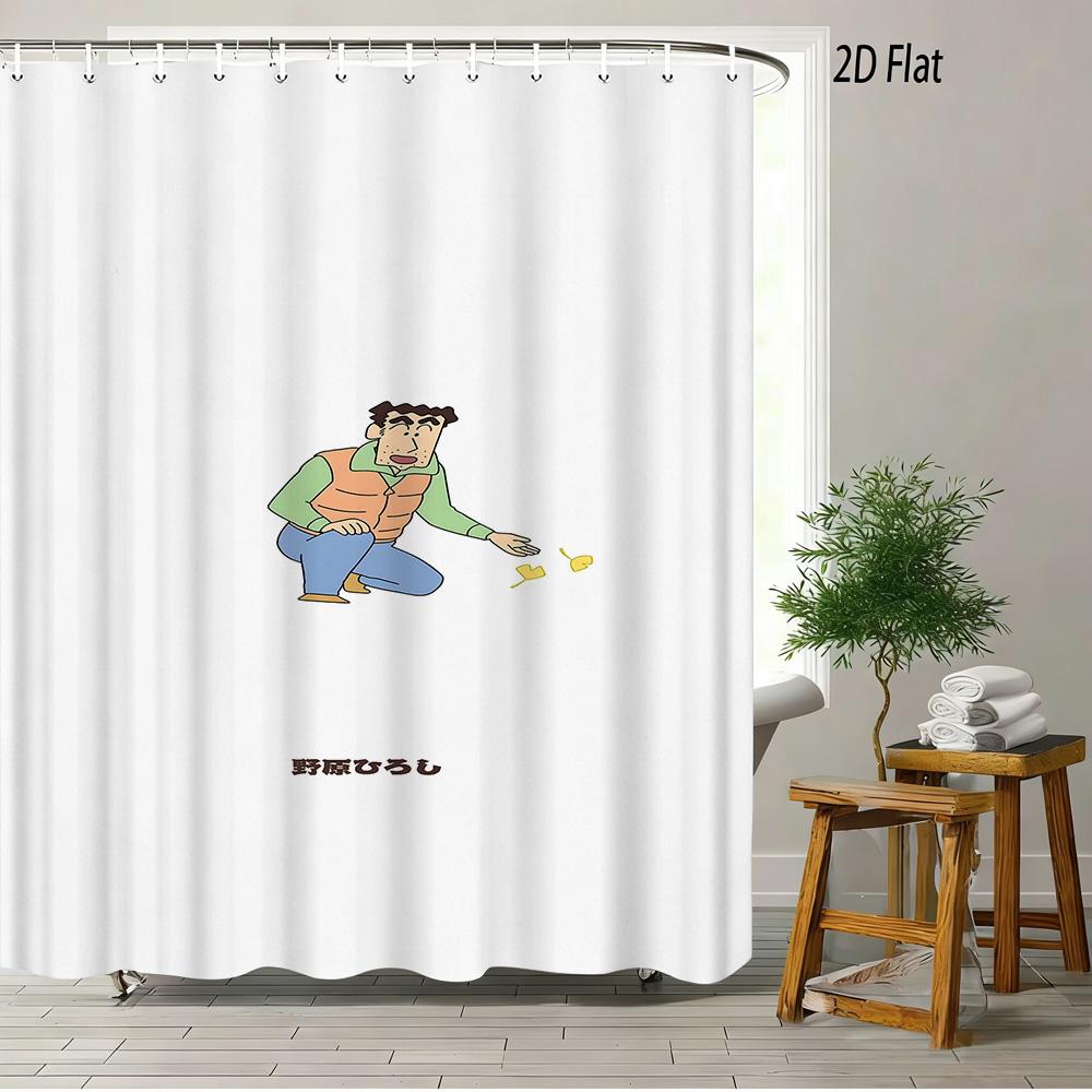 Crayon Shin-Chan Toru Kazama Animal Cosplay Peeking From Green Window Scene 2D Print Waterproof Shower Curtain, Bold Blue & Gree