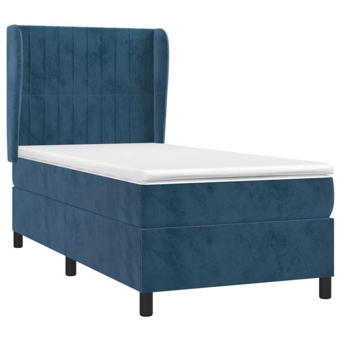 3129313 vidaXL Lit à sommier tapissier avec matelas Bleu foncé 90x200 cm
