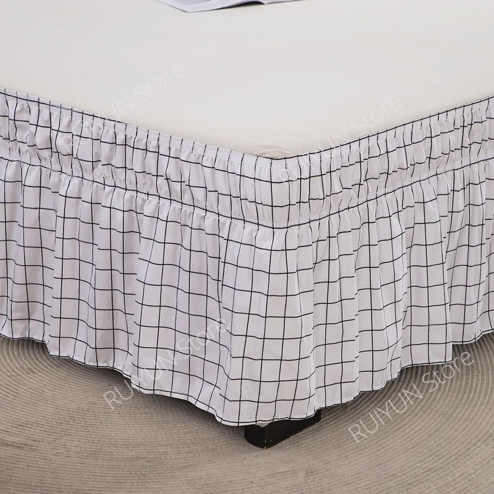 Home Kostkovaná postelová sukně bez povrchu Elastická páska Postelová sukně Omotávka kolem nařasená postelová sukně Couvre Lit Twin /Plná/ Queen/ King