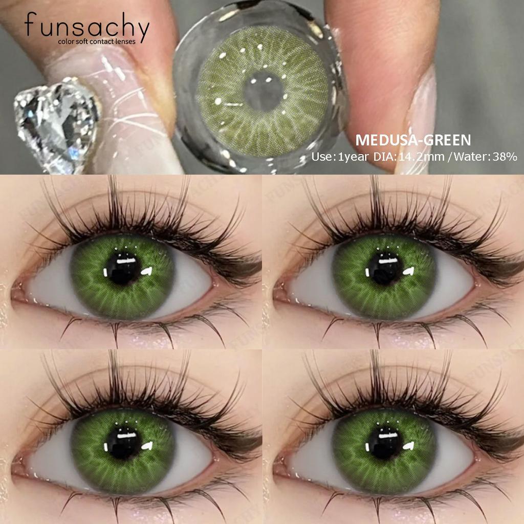 FUNSACHY 2pcs Green Contact Lenses Natural Beauty High Quality Colored Lens Beauty Cosmetics Makeup Pupils Eye Contacts Yearly