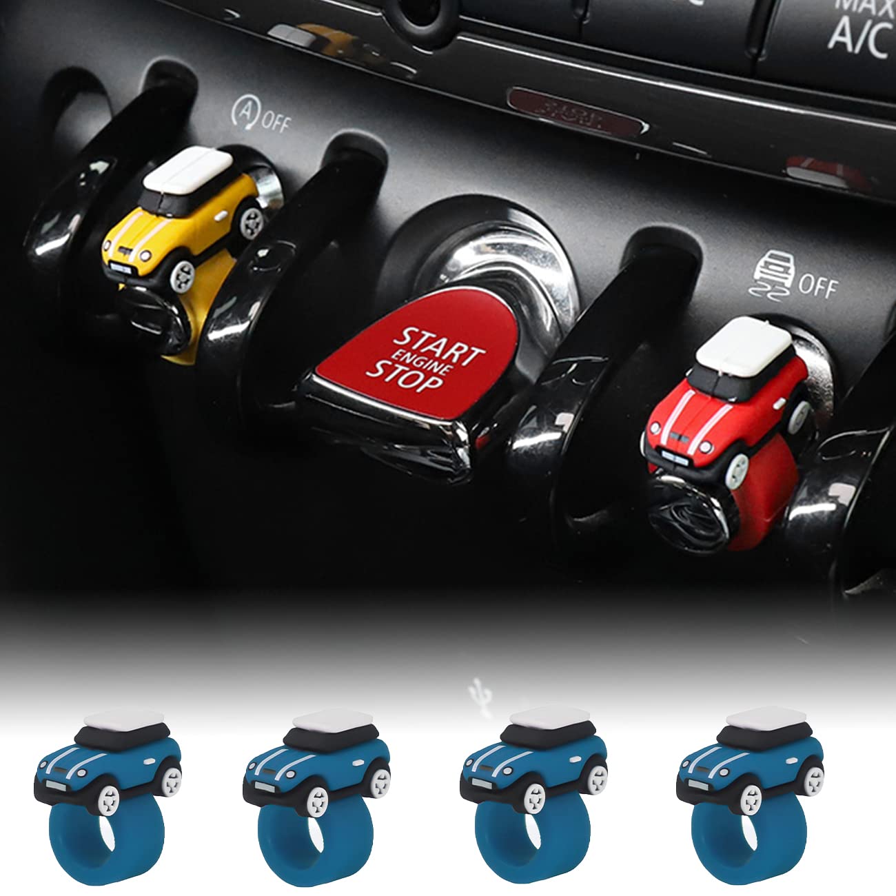 

Car Engine Start Stop Button Cover, 4PCS Push Ignition Start Button Ring Interior Switch Decorative Circle for Mini Cooper F54 F55 F56 F57 F60 синий