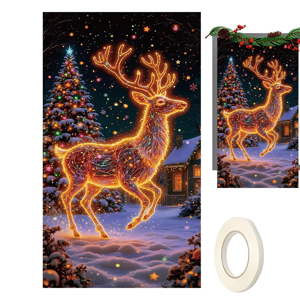Christmas Door Banner 70x35 Inch Fluorescence Holiday Sign Christmas Front Door Decoration Cover For Porch Farmhouse Indoor