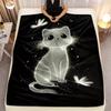 1 Piece Glow Cat and Firefly Flannel Throw - Soft Lightweight All-season Comfortable Sofa Bedroom Living Room Blanket