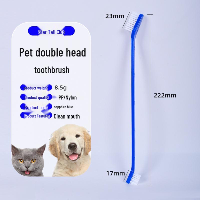 Double-Head Pet Toothbrush for Dogs and Cats - Long Handle for Oral Cleaning
