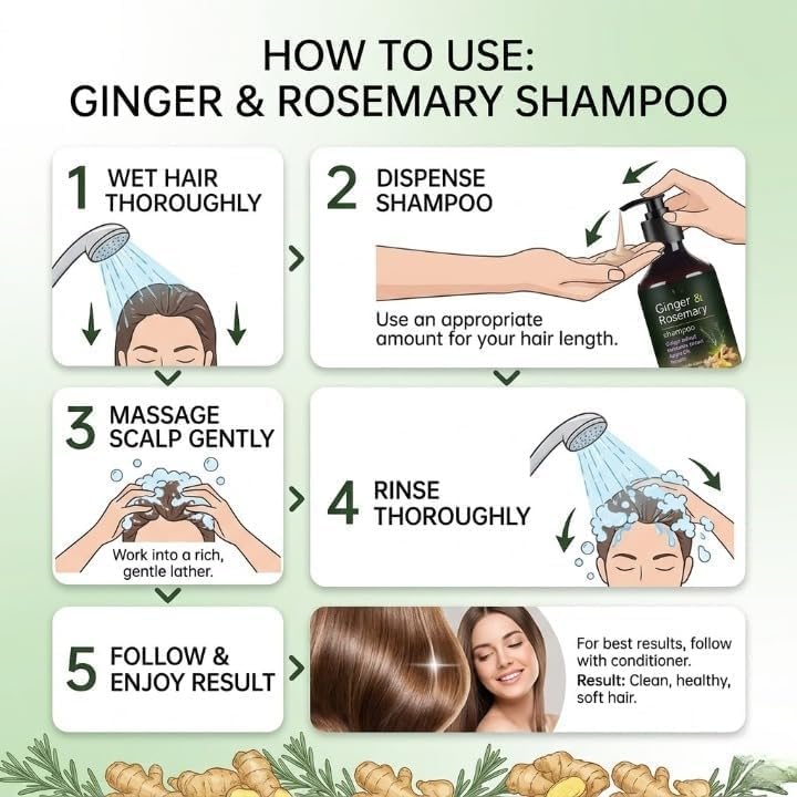 Ginger & Rosemary Shampoo with Argan Oil & Keratin for Men & Women | Nourishing Herbal Hair Cleanser | Gentle Daily Shampoo for Dry & Damaged Hair
