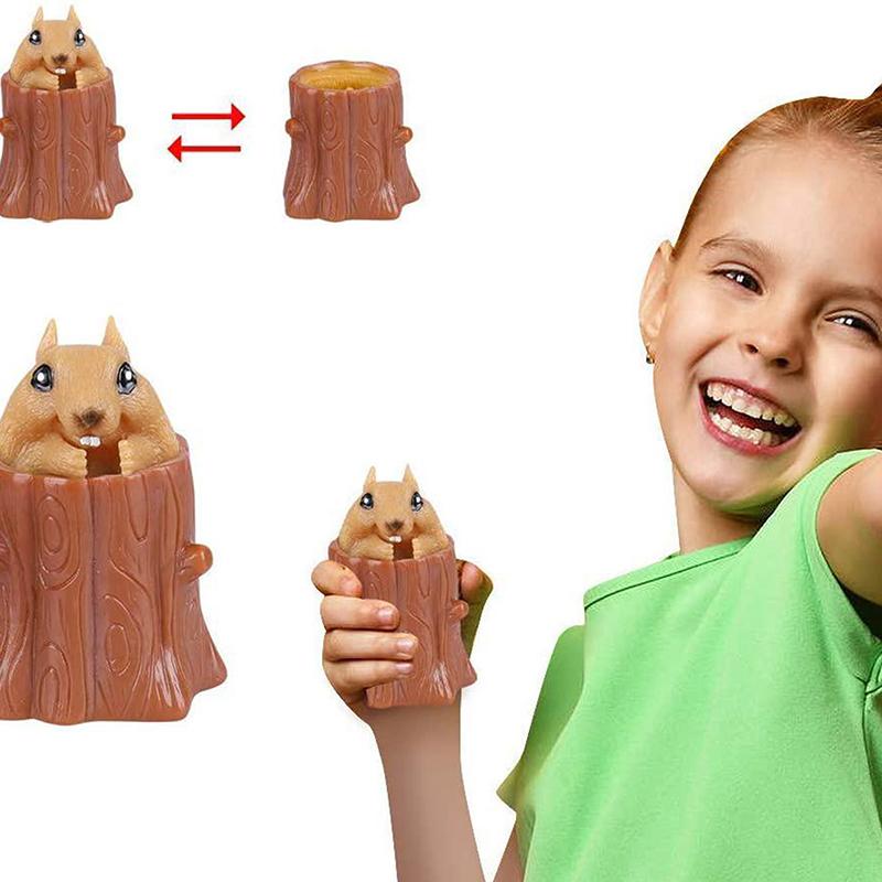 Quetsch Eichhörnchen Tasse Böse Dekompression Baumstümpfe Gummi Kinderspielzeug Geschenke