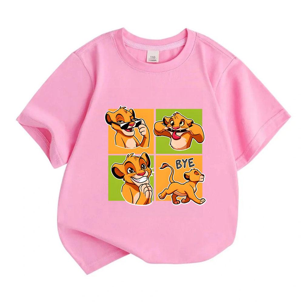 Kids Boys Girls 100% Cotton Short Sleeve O-Neck T-shirt, Cute Cartoon Little Lion Print Casual Tops, Soft Breathable Summer Tees for Children Daily We