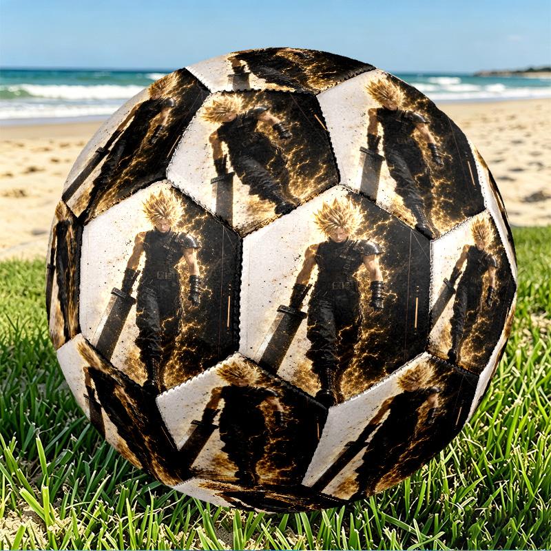 Final Fantasy Print Size 5 Soccer Ball, PU Wear Resistant Football for Match Training and Daily Practice, Birthday Gift for Soccer Fans