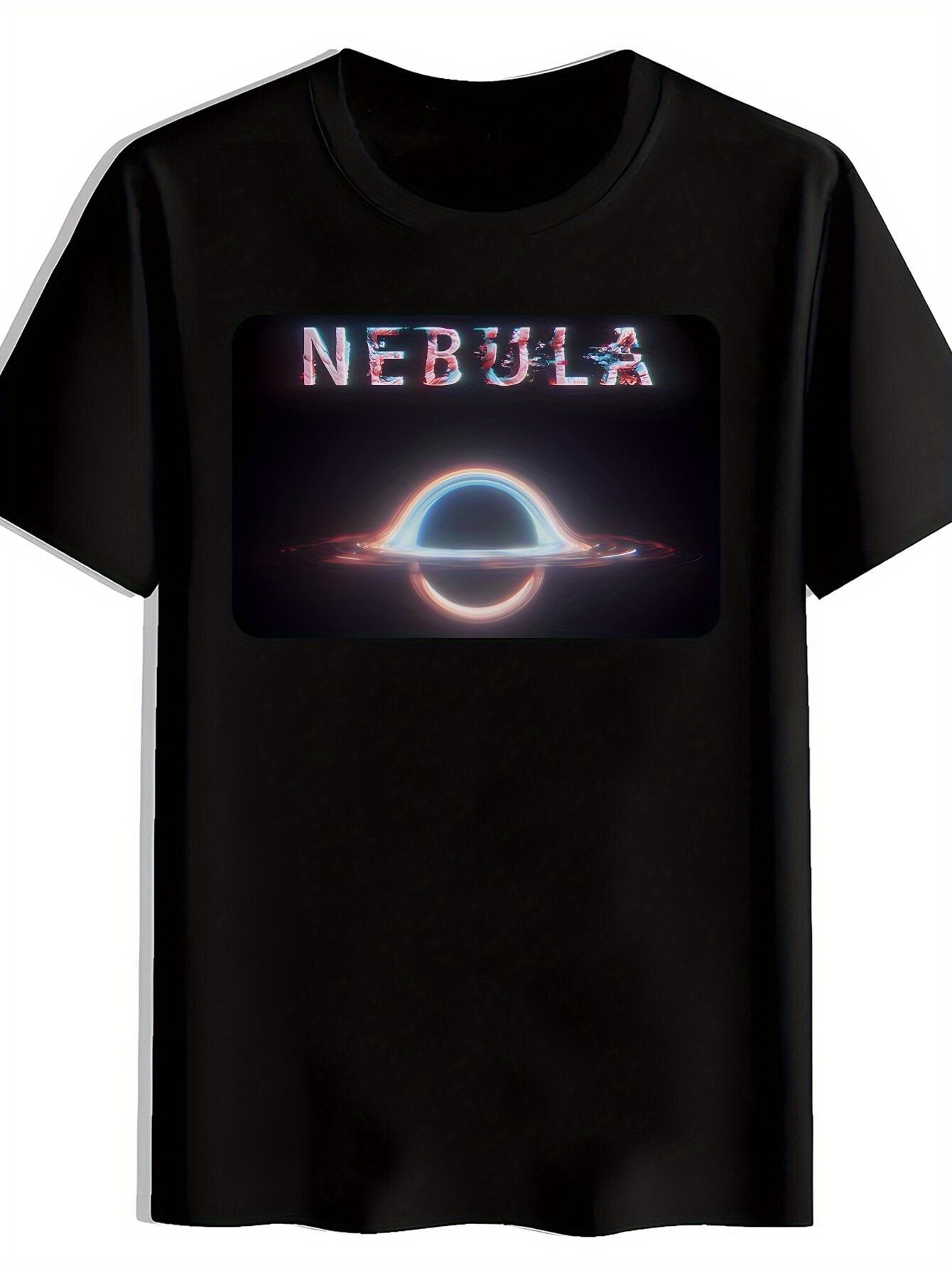 

Heavy Metal Graphic T-shirt - Black Band Tee with Cosmic Nebula Print - Breathable Polyester Shirt for Concerts S