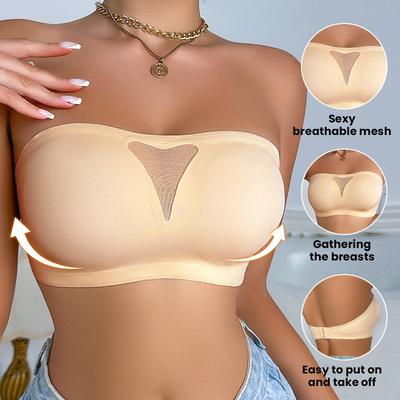 Plus Size Non Slip Strapless Bandeau Bra For Large Bust Detachable Shoulder Straps