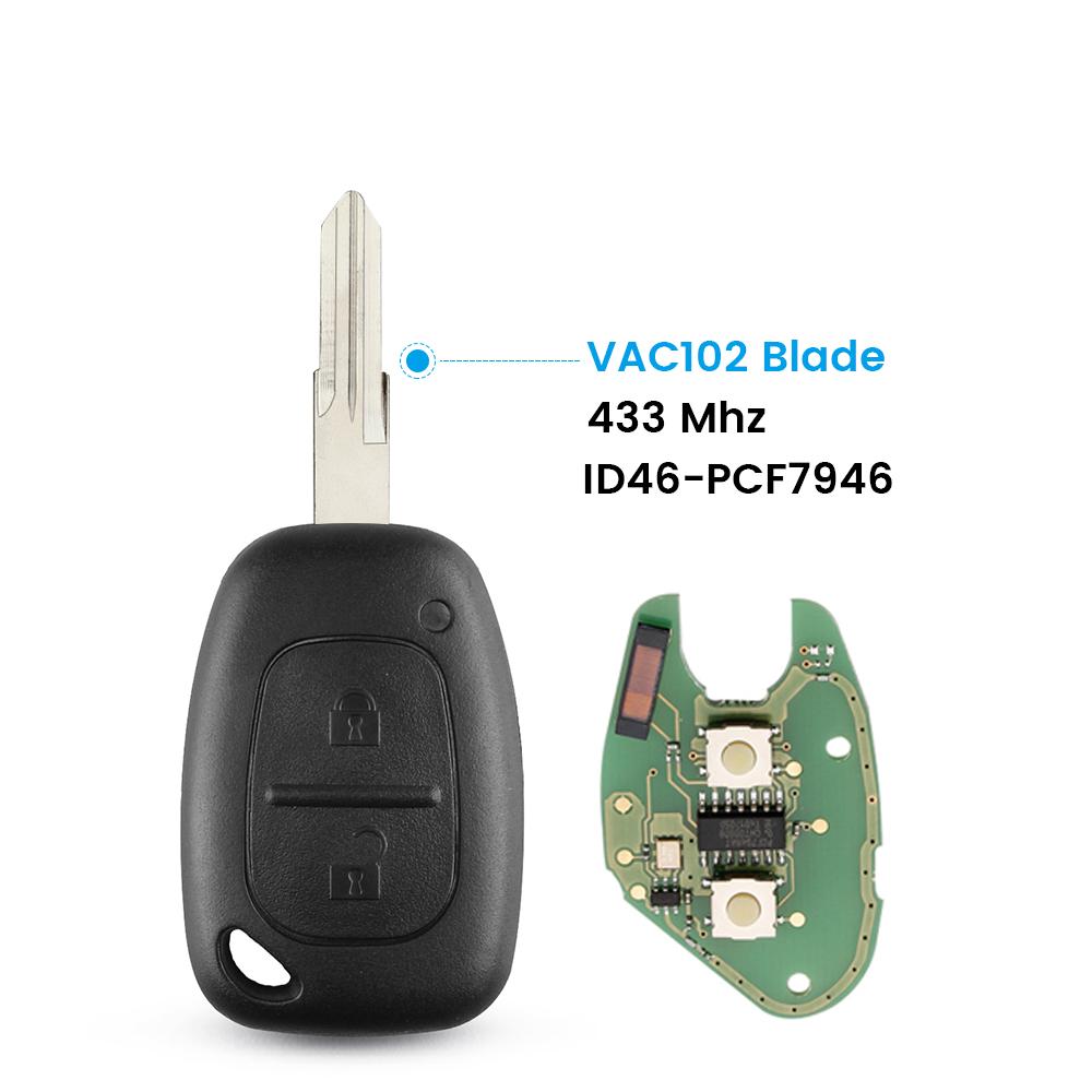 KEYYOU For Renault Traffic Master Vivaro Movano Kangoo Remote Key Fob 2 Buttons 433MHz ID46 Chip Transmister NE73 VAC102 Blade
