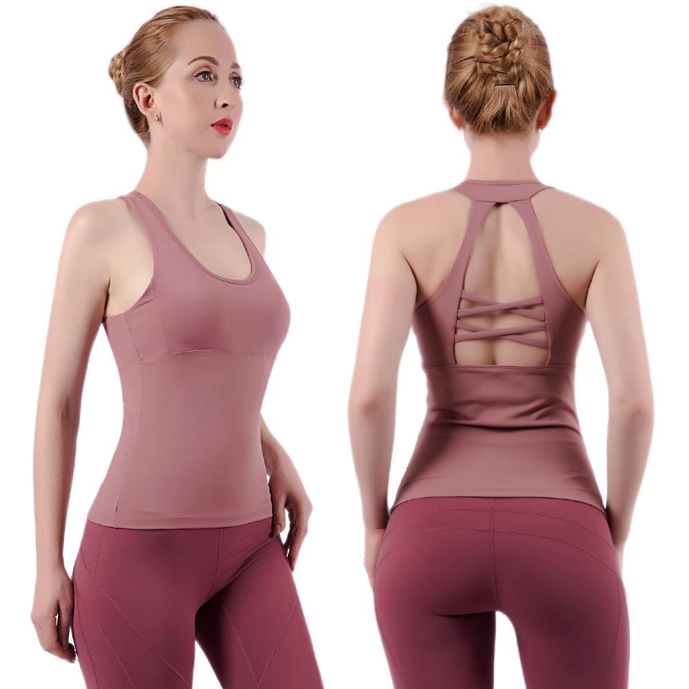 Women's U-shaped Vest Quick-Drying Sleeveless Fitness Running Nude Beauty Back Yoga Vest Female Bodybuilding Tank Top Sports Bra Built-in Chest Pad
