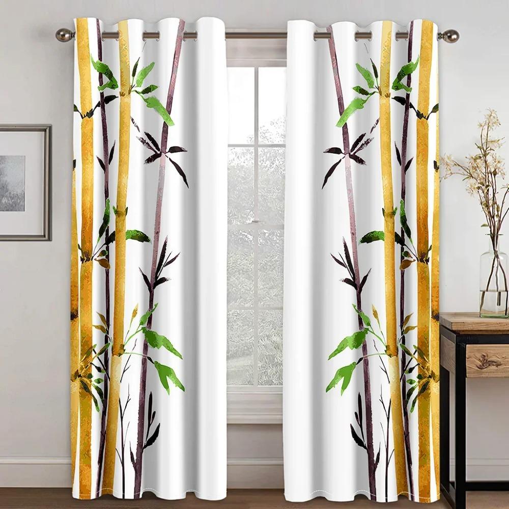 Bamboo Ink Red Sun Pattern High Shading Curtains Different Styles of Bamboo Style Drape Clackout Living Room Bedroom Curtain