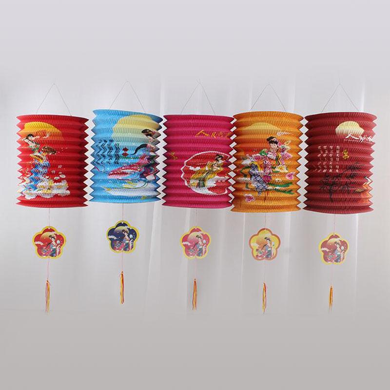 12pcs Oriental Traditional Mid-autumn Festival Hanging Paper Lantern Folding Organ Design Chinese Style Festival Decor Lantern