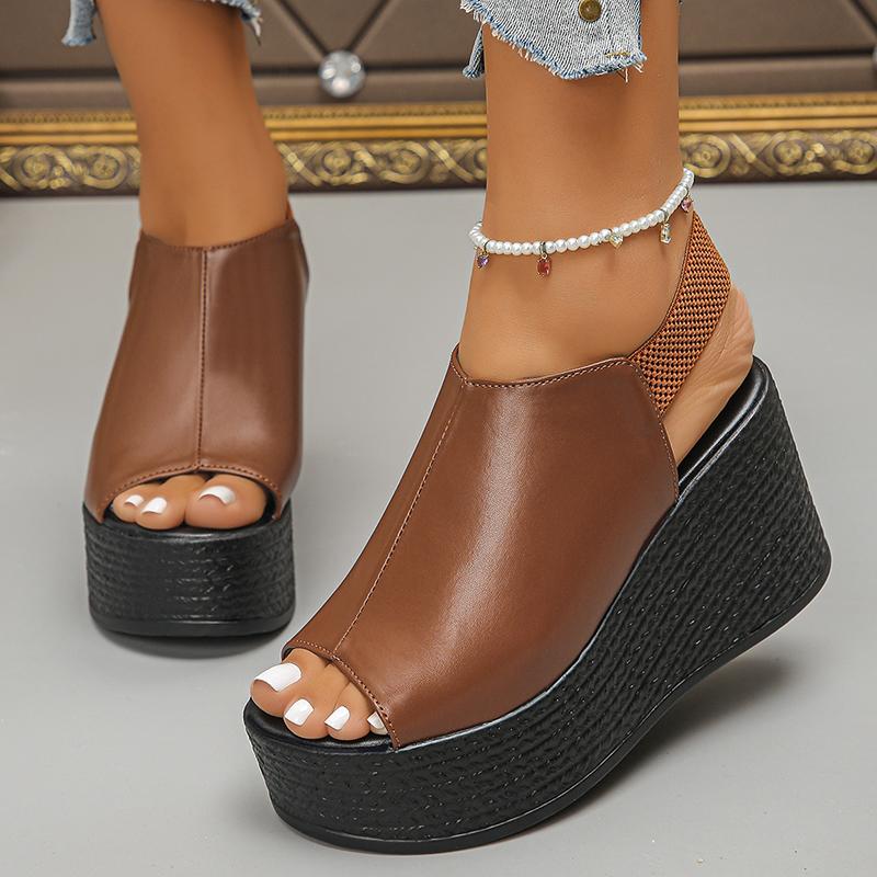 Fashion Fish Mouth Chunky Platform Sandals for Women Thick Sole Wedge Sandals with Elastic Band Summer Fashion High Heel Sandalias Mujer