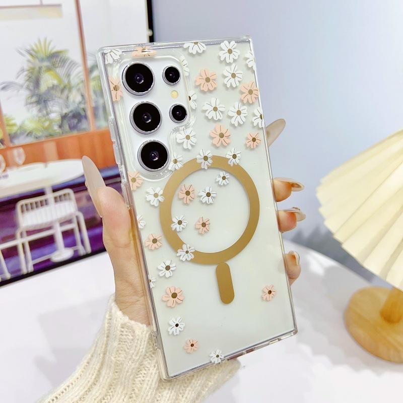 Magsafe Magnetic Shell Spring Flowers Suitable for Samsung S25 Ultra Mobile Phone Case S24plus Electroplated Transparent 23