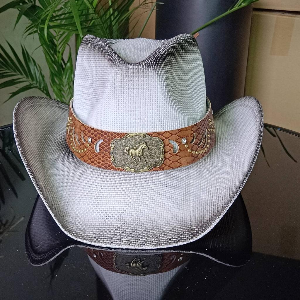 Cowboy Straw Hat Horse Head Accessories  Western Style  Unisex Retro Straw Cowboy Hat Sombrero Hombre