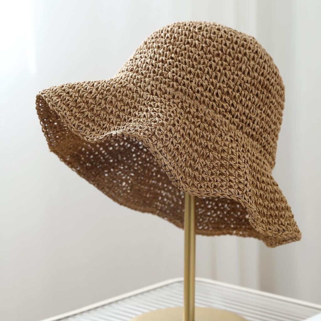 Internet celebrity crochet straw hat women's small fresh beach sunshade sun protection hat children's tide small brim bucket hat