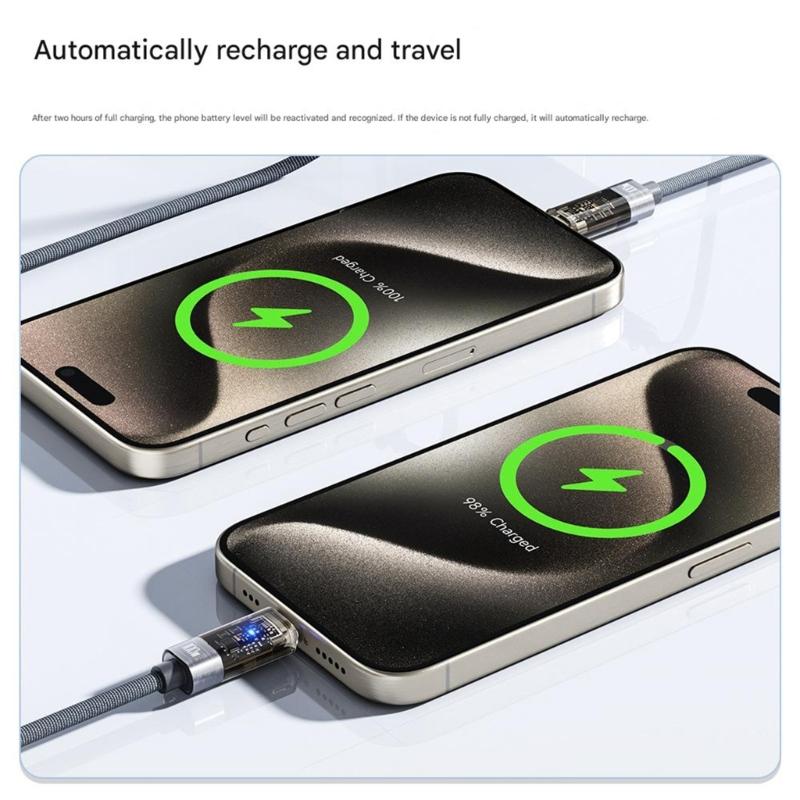 Intelligent Auto Power Off 100W USB C to USB C Charging Cable Clear Views Aluminum PVC Construction