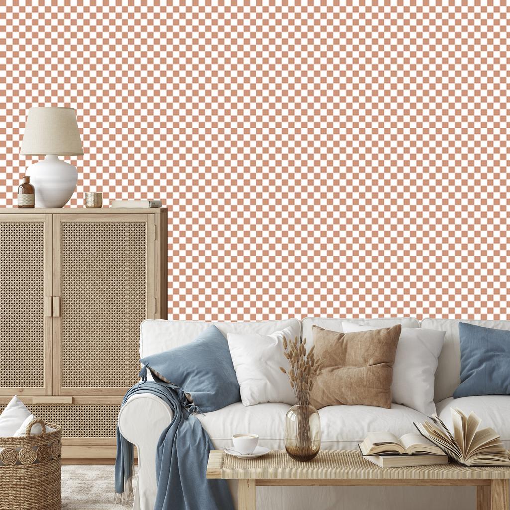 Checkerboard Wallpaper Cream, White and Beige for Living Room and Bedroom 50x1000