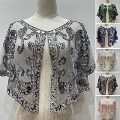 Κομψό γυναικείο παλτό Chic Sequin με αφρώδη διχτυωτό σάλι για πάρτι