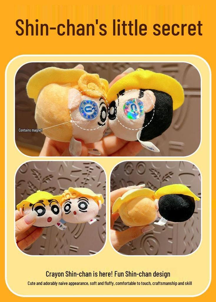 Crayon Shin-chan Magnetic Sticker & Couple Pendant Doll Keychain Set