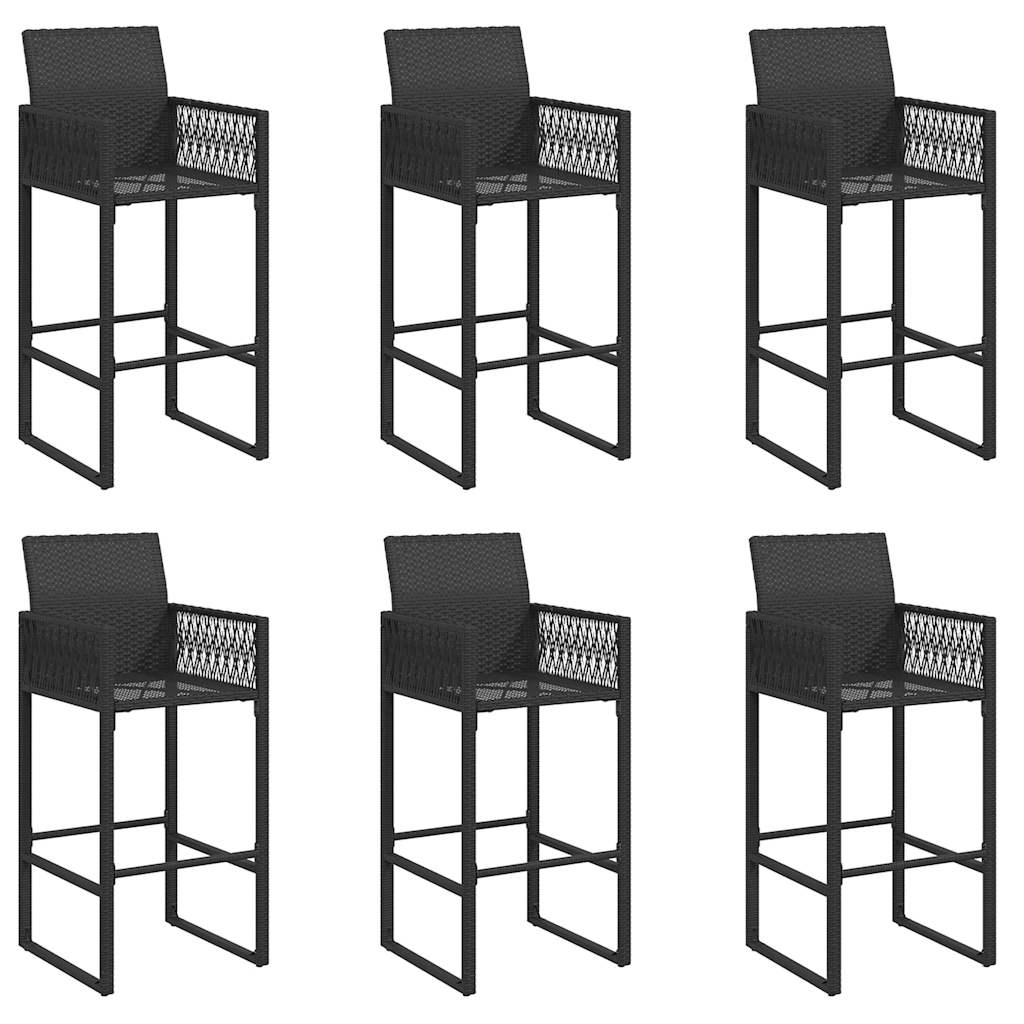 7 Piece Outdoor Bar Set Without Cushions Black Poly Rattan Acacia