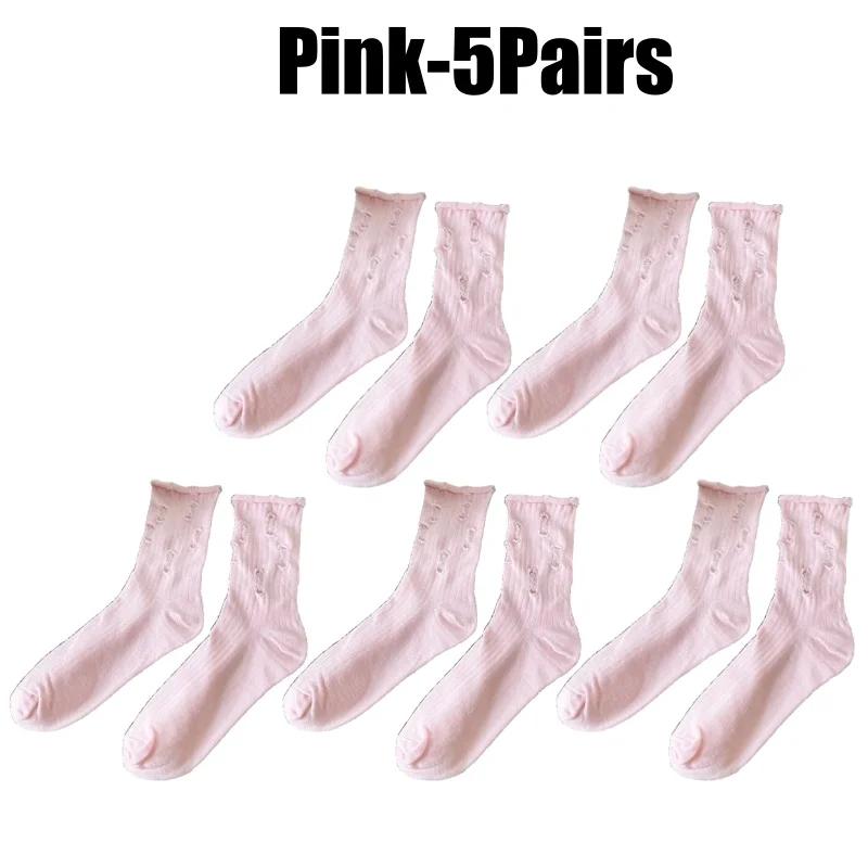 Distressed Mid Calf Socks Women Black Cotton Ripped Hole Stackable Boho Chic Tube Socks Three Season Spring Summer Fall