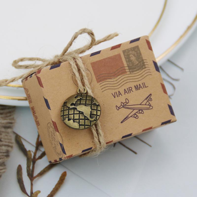 European - Style Retro Kraft Paper Candy Boxes: Airplane - Inspired Wedding Favor Boxes with Compass - Themed Packaging