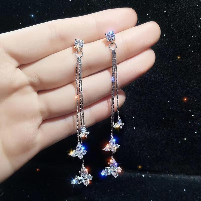 Modische Zirkonia Schmetterling Quaste Ohrringe Fee Kristall Strassstein Anhänger Ohrringe Party Schmuck Geschenk