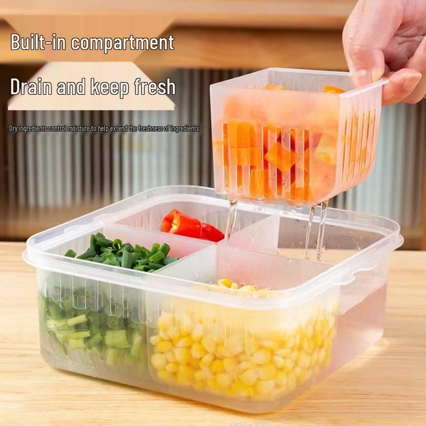 Kitchen Multi-Grid Fresh-Keeping Box for Onions, Ginger, Garlic, and Scallions - Round Food Preparation & Storage with Drain.