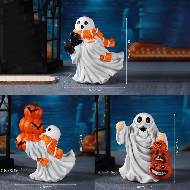 Halloween Ghostly Holding Black Cats Pumpkin Figurine Resins Miniature Sculpture Festives Living Room Table Shelf Decors