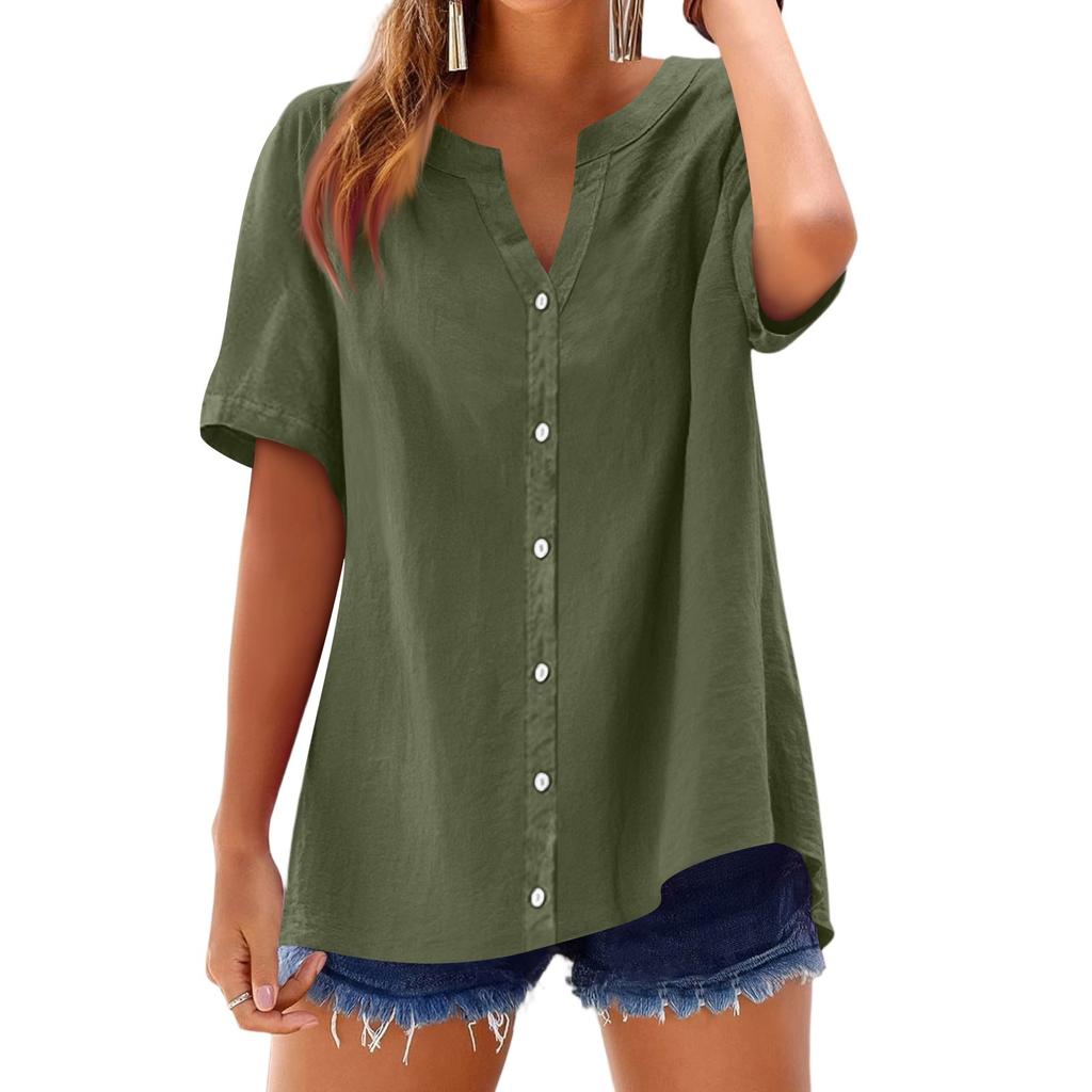 Women's Fashion Loose Casual Summer V-neck Short Sleeve T-shirt