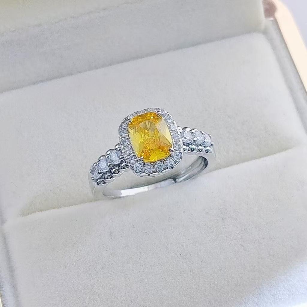 Accessories Fat Rectangle Pink Zir*****Pen Ring Luxury Temperament Versatile Pink Diamond Ring Women