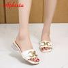 Aphixta 2025 Metal Buckle 3.5cm Transparent Square Heels Slides Women Peep Toe Mules Cool Summer Slippers Sandals Elegant Shoes
