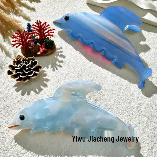 Elegant Acetate Dolphin Claw Hairpin: Ocean-Inspired Updo Shark Clip