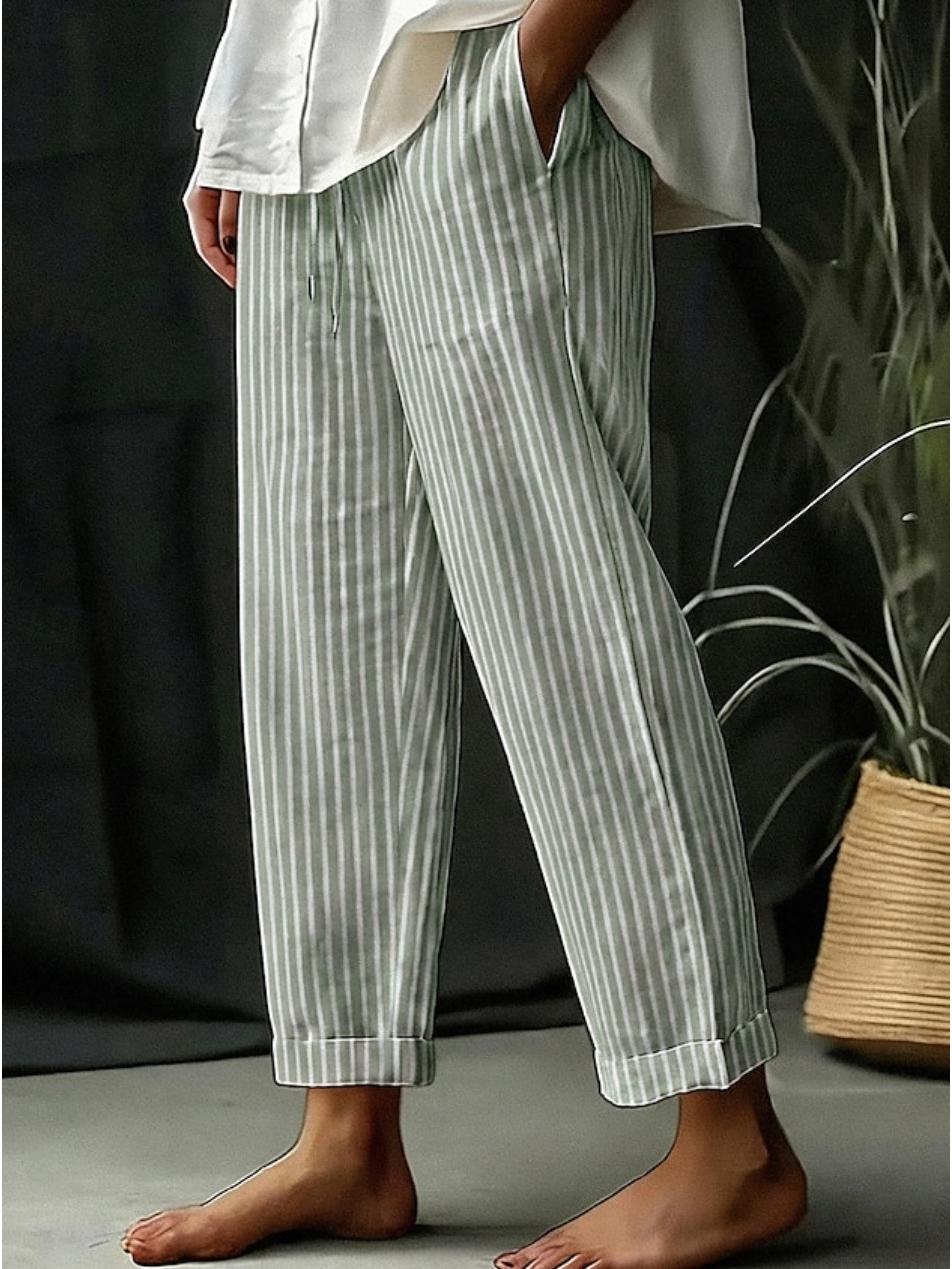 Women s Striped Summer Fashion Versatile Long Pants - Comfortable Casual Homewear XXL