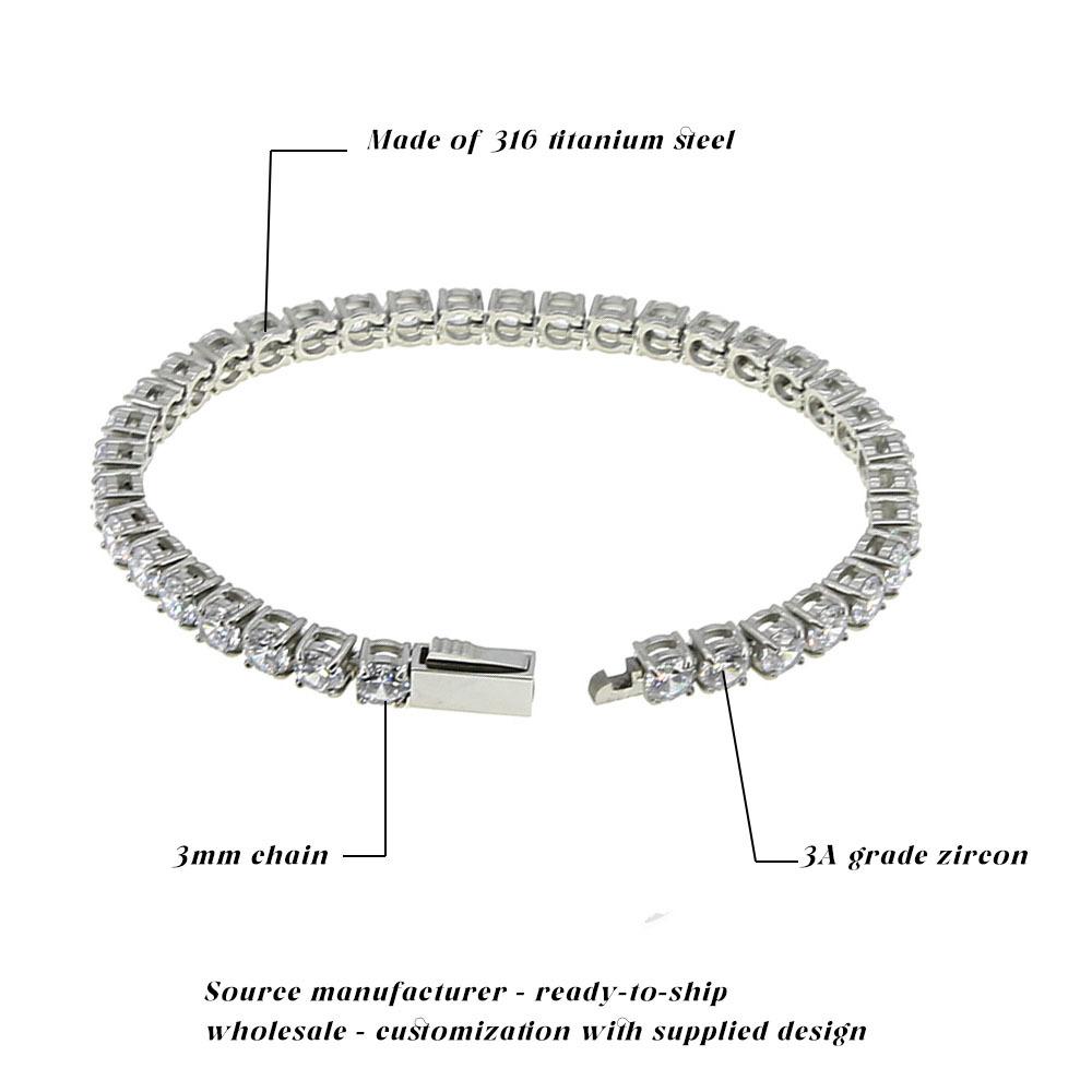 Titanium Steel Tennis Chain Bracelet, Zircon Premium Feeling Full Diamond Single Row Diamond Hip-hop Men's Bracelet Does Not Fade