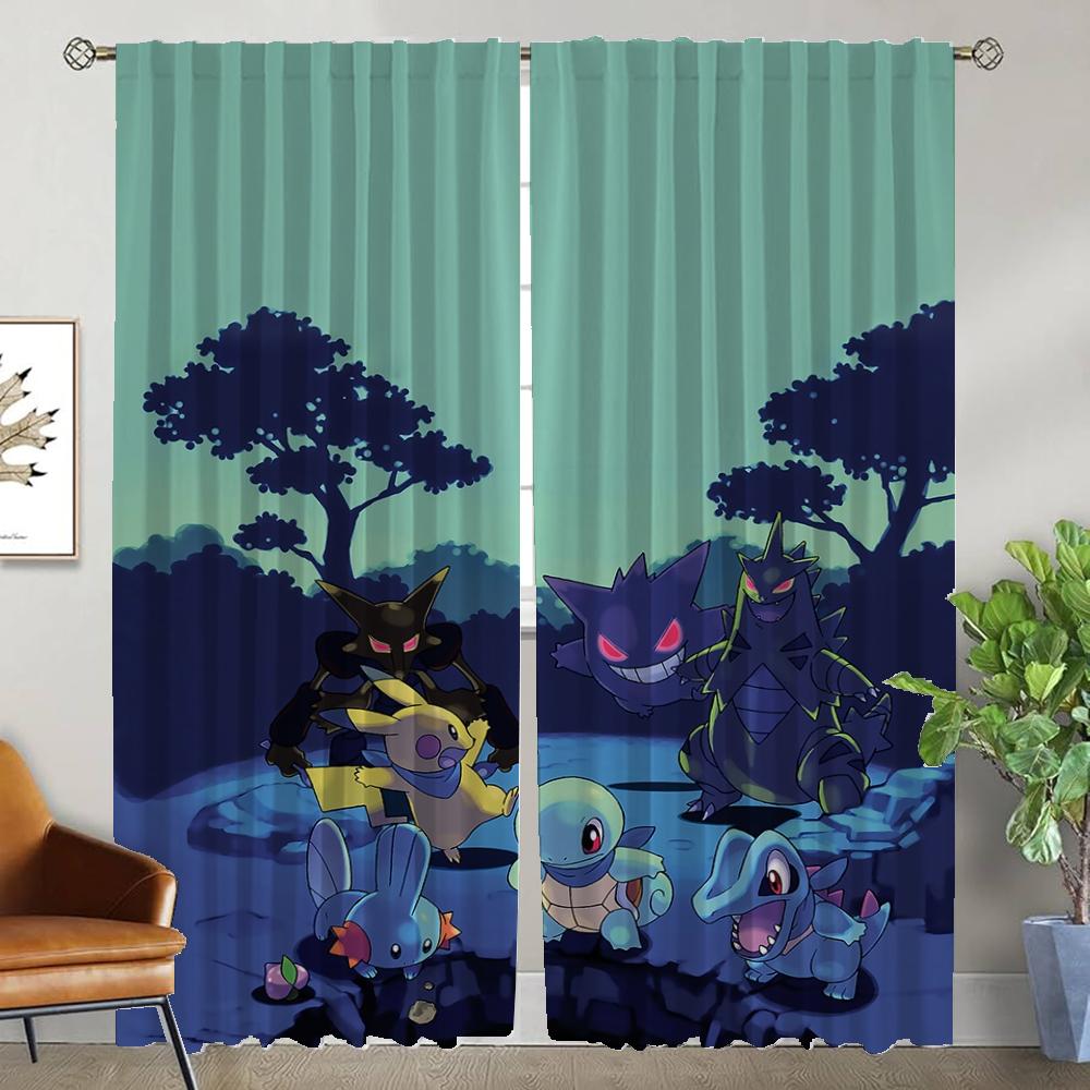 P-pokemones Blackout Curtain for Room 2 Panel Halloween Decoration Partition Home Interior Curtains Shades Tulle for Bedroom