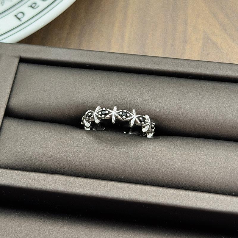 Dark Retro Retro Punk Personality Star Pattern Open Ring Female Genderless Style Simple Trendy Cool Index Finger Ring