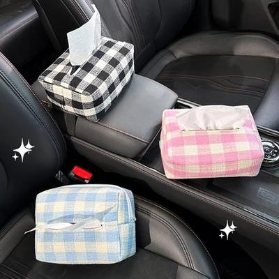 Boîte à mouchoirs de voiture plaid boîte à papier de voiture pour voiture suspendue sac suspendu haut de gamme papier créatif mignon Boîte à mouchoirs de voiture