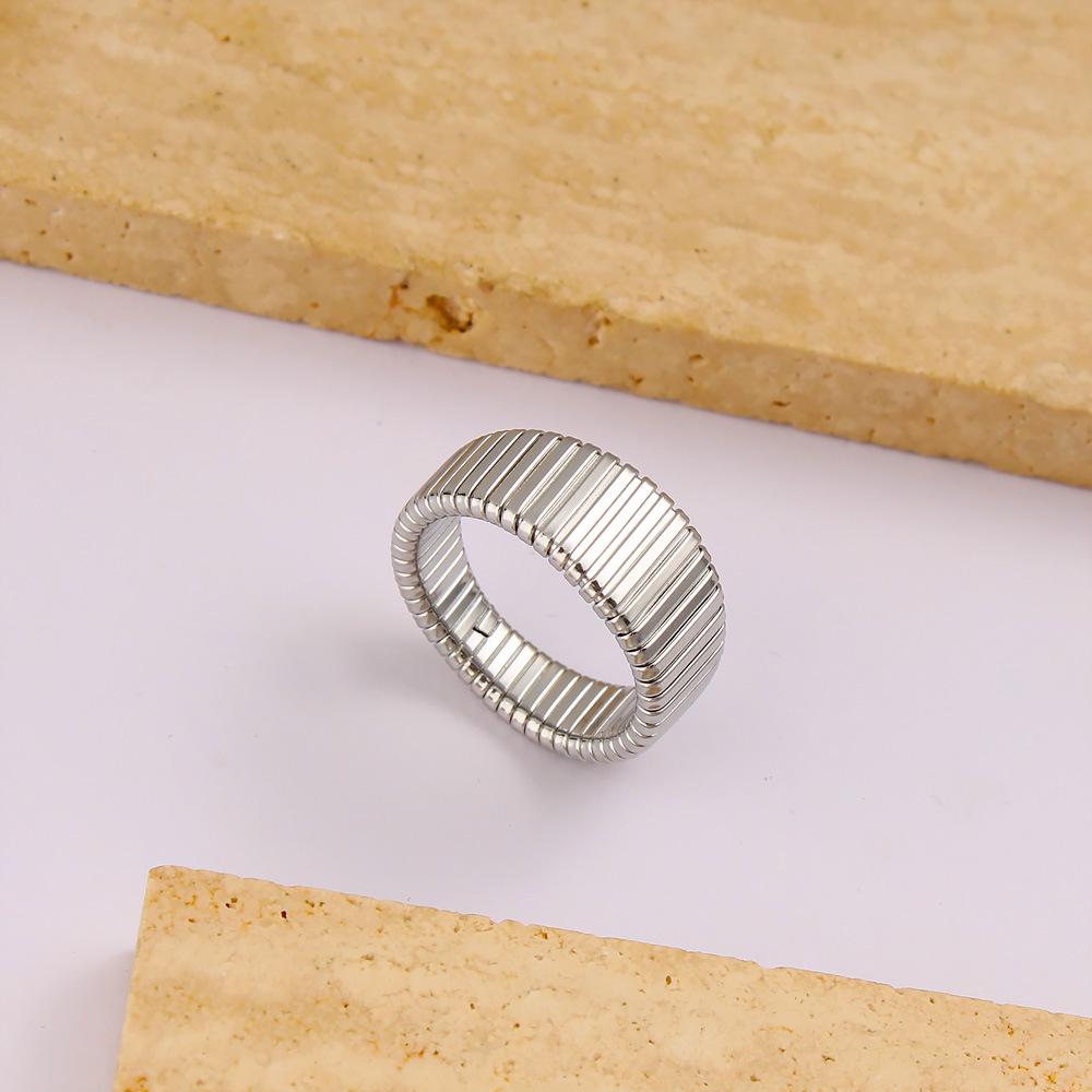 European Couple s Wide Striped Stainless Steel Finger Ring - Trendy, Simple & Personalized