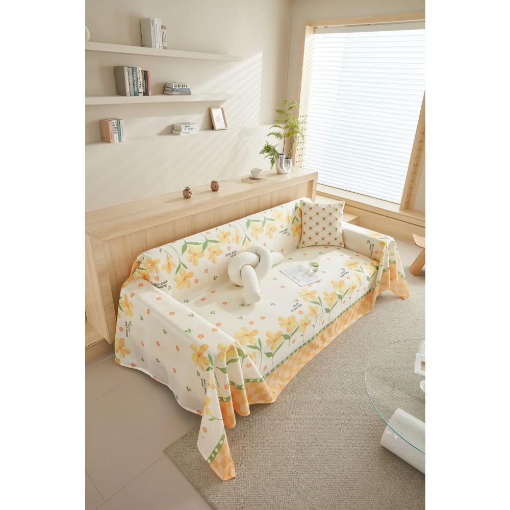 Ice Silk Flower Sofa Cover Blanket Non-slip Sofa Towel Living Room Furniture Decor Tapestry Couch Cover Universal Sofa Towel
