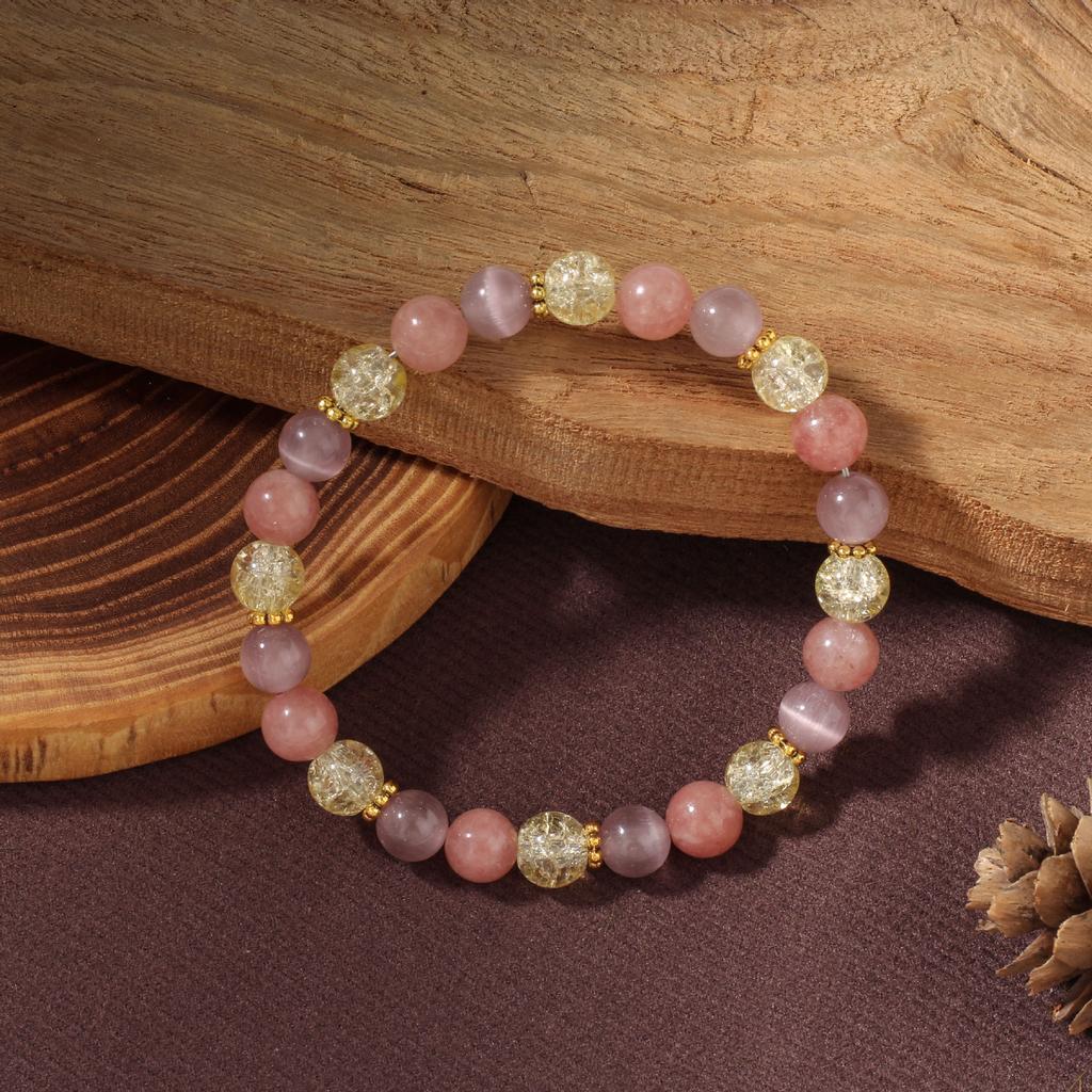 Festive Gifts Strawberry Quartz Lavender Stone Crackle Crystal Beaded Bracelet Sweet Fashion Jewelry For Women Daily Wear Gift