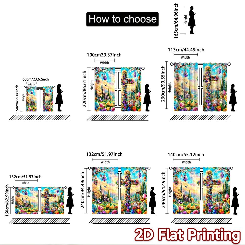 2D flat printing 2pcs Party Curtains Easter cross flowers butterflies Digital Printed Polyester Drapes Seasonal Party & Holiday