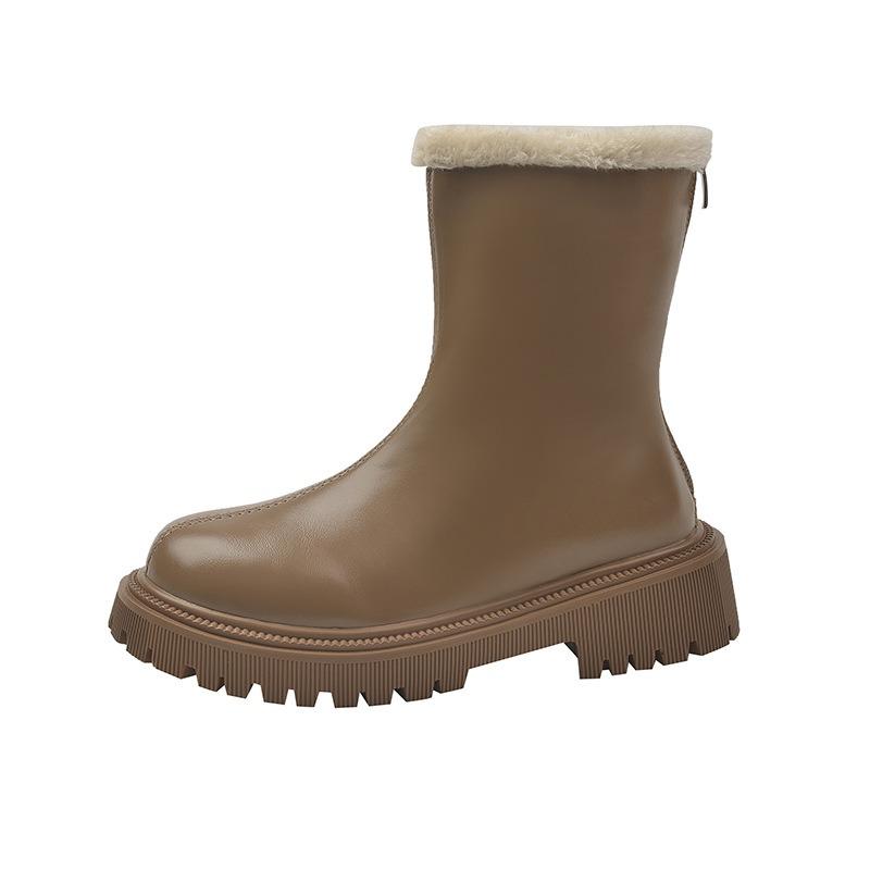 Thickened long tube boots for autumn and winter, new European and American style fashion, with velvet back zipper and frayed mouth, boots for women